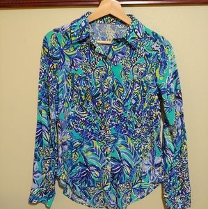 XXS Lily Pulitzer Long Sleeve Shirt Blue Green